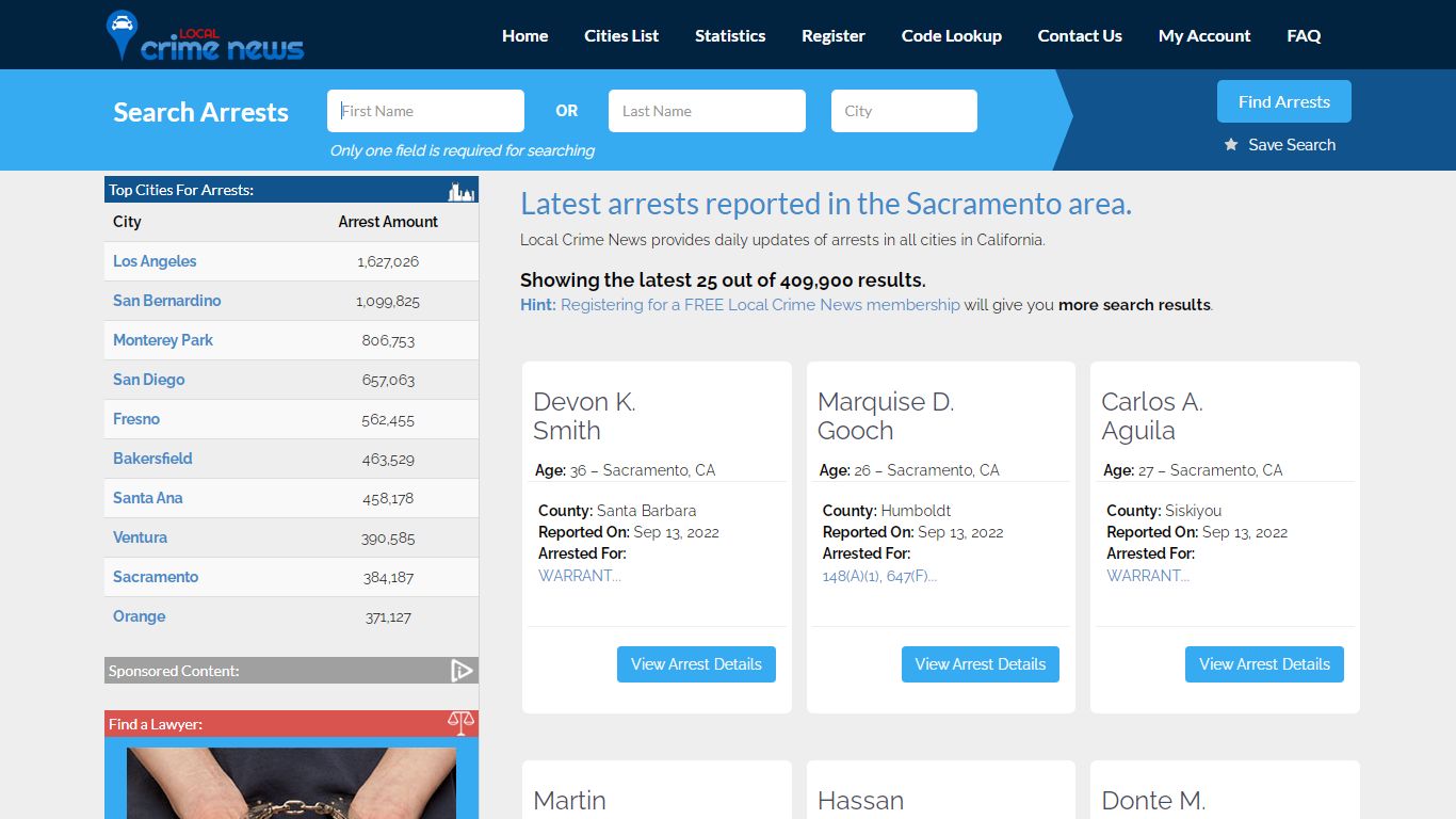 Sacramento California Arrest Records | Local Crime News